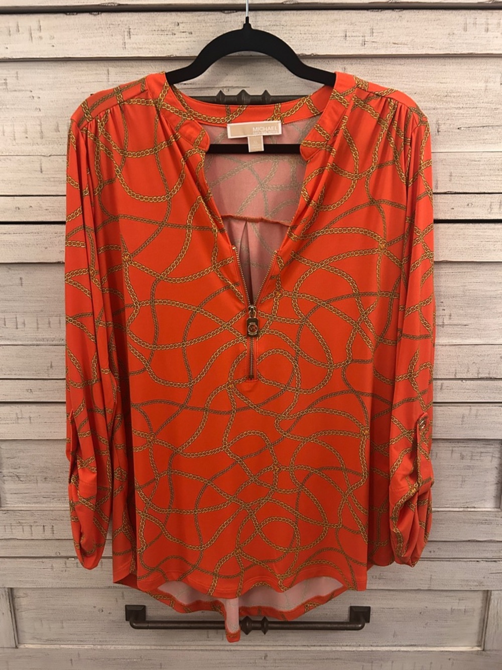 MICHAEL Michael Kors Orange Gold-Print Zip Front Tunic
